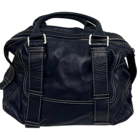 Michael Kors Handbags - Michael Kors Vintage Navy Blue Leather Contrast Stitch Satchel Bag